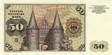 Der 50 Deutsche Mark Schein Holstentor L&uuml;beck